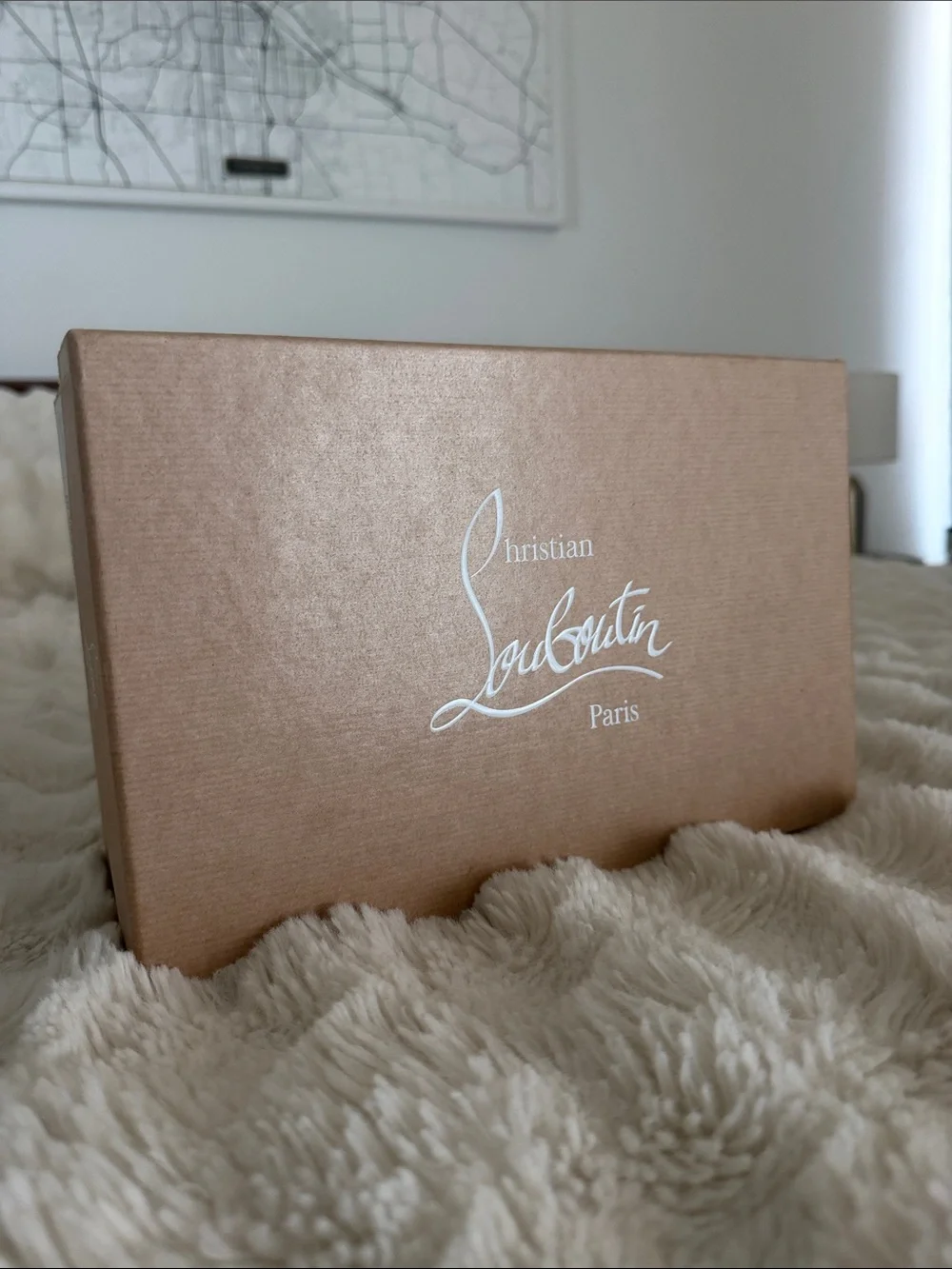 Authentic Christian Louboutin Metallic Rose Gold Shoe Box + Dust Bag
